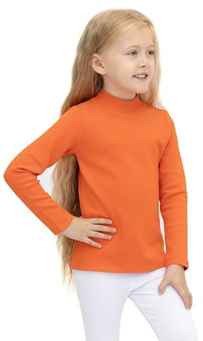 Lilax Girls' Basic Long Sleeve Mock Turtleneck Cotton T-Shirt 11 Orange