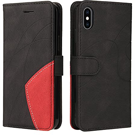 Fatcatparadise Kompatibel mit iPhone XS Max Hülle (6,5 Zoll), Leder PU Brieftasche Handyhülle Flip Case Silikon Bumper Schutzhülle Klapphülle. Lederhülle mit Kartenfächern und Standfunktion (Schwarz)
