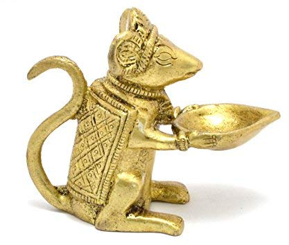 Aport Home Presents Messing Wohnkultur Ganesha's Maus, die Öllampe Diya hält (golden, 1,5 x 3,5 x 3 Zoll)