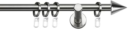 SN Deco - Stilgarnitur Pisa, Ø 16mm, 1-lauf, in verschiedenen Farben und Längen, Komplettset mit Ringen (120 cm, Edelstahl optik)