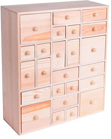 Gkesgm Wooden DIY Countdown to Advent Calendar with 24 Drawers,Craft Storage Desktop Organizer,Apothecary Cabinet or Unfinished Wood Kids Craft Idea,14in x 12in x 4.3in