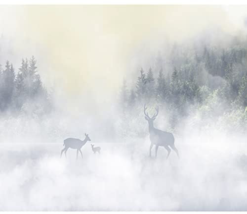 murando Fototapete selbstklebend Rehe Hirsch 196x140cm Foto Tapete Tapetenfolie Möbelfolie Wandverkleidung Wandtapete Motivtapeten Bildtapete Wohnzimmer 3d Effekt Modern Tiere Wald Natur Nebel