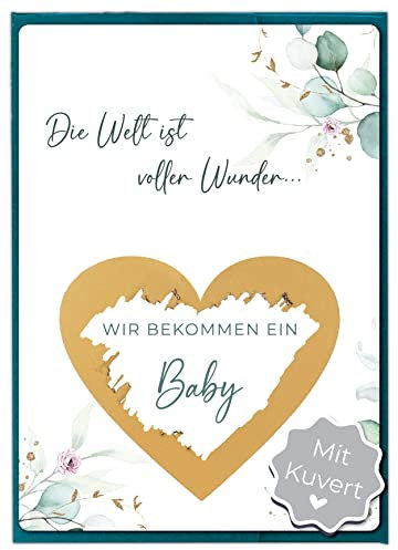 Joli Coon Rubbelkarte Wir bekommen ein Baby mit Kuvert - Schwangerschaft verkünden Baby mit Rubbelkarten