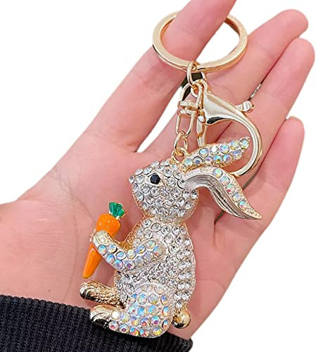 YNCHERISH Portachiavi Ragazza Keychain Cartone Animato Diamante Ravanello Coniglio Lega Portachiavi Ciondolo Portachiavi Ciondolo Borsa, Bianco Ab