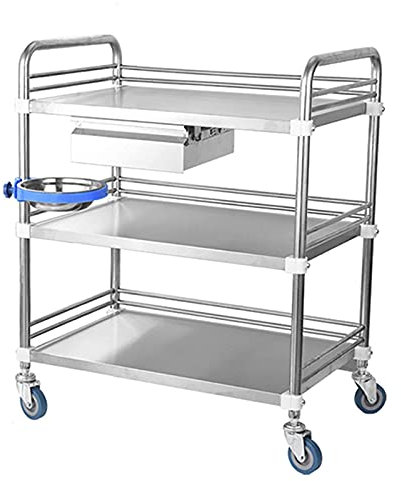 QHYXT Carro de Servicio de Laboratorio con estantes de cajones Carro de Cocina de Acero Inoxidable con Ruedas, cajón de 3 Capas 1,80X48X86Cm