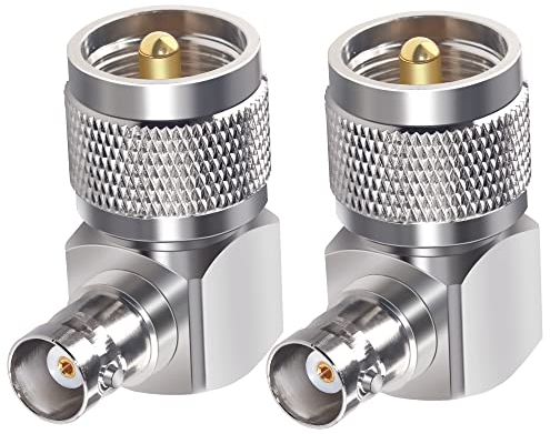 TUOLNK UHF Stecker auf BNC Buchse, rechtwinkliger Stecker UHF PL259 Stecker auf BNC Buchse, Winkel, 90 Grad L Form RF Koax Adapter für Verlängerungskabel 2 Stück