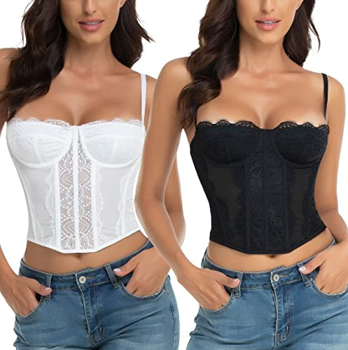 Raxnode Spitzen-Bustier-Korsett-Top für Damen – Sexy Ausgehen, Party, Club, Top mit Schnalle