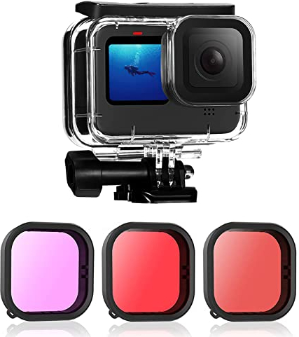 Filtre de plongée 3 en 1 pour GoPro Hero 5 6 7 Boîtier de plongée noir Super Suit - Rouge, rouge clair et magenta Boîtier de filtre Coque de protection avec inserts anti-buée pour photographie de plon