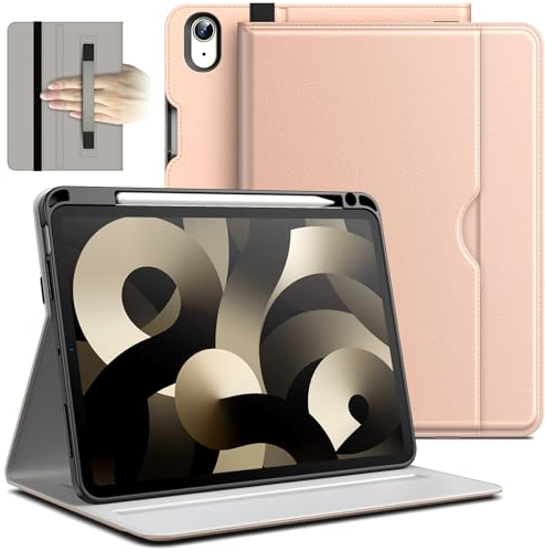 JETech Hülle für iPad Air 11-Zoll M3/M2 (2025/2024), iPad Air 5/4 (10,9 Zoll, 2022/2020), PU Leder Folio Schützende Cover Schutzhülle mit Stifthalter & Tasche, Multi-Winkel Ansehen (Roségold)