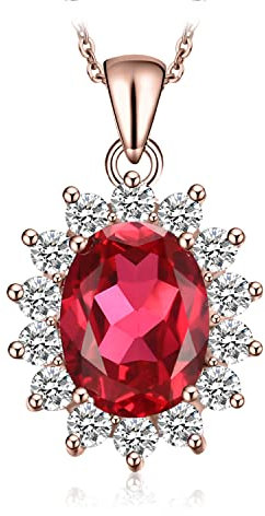 JewelryPalace Ovalschliff 3.2ct Erstellt Rubin Kette Anhänger 45CM, Rot Schmuck Set, Halskette Silber 925 Rosegold Collier Damen Ketten Edelstein Mädchen, Schmuck mit Stein Frauen Jahrestag