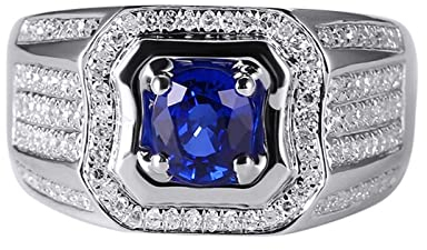 Epinki Herren Echte Goldschmuck Trauringe Weißgold 18K 750 Herren, Saphir Eheringe Blau 1.23ct Quadrat Diamantring Weißgold 750 mit Diamant, Gr.52 (16.6)