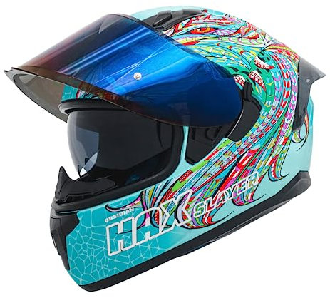 HAX Obsidian Vollvisierhelm für Erwachsene, Doppelvisier, Motorradhelm für Motorrad, Straßenrad, mit Pinlock-Ready, DOT-zugelassen, Slayer, Türkis, XXL