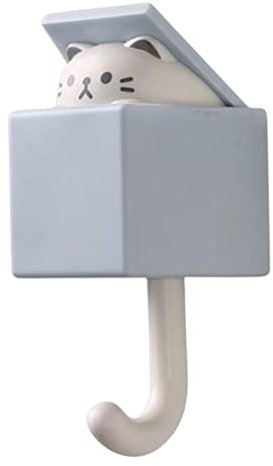 Renywosi Crochet Adhésif Mural Chat Porte-Manteau Creative Adhesive Coat Hook,Porte-clés Chat Cat Wall Hooks,Crochets Muraux Décoratifs Robustes Clé,Serviette,Sacs À Dos,Chapeau Bleu/Gris
