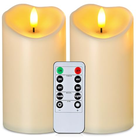 Homemory 7,6cm x 15cm Outdoor Wasserdicht Flammenlose Kerzen, Flackernde LED-Säule Kerzen, Batteriebetriebene Kerzen mit Fernbedienung und Timer, Gefälschte Kunststoff-Kerzen, Elfenbein, 2er-Set