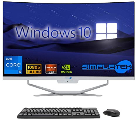 SIMPLETEK - 27 Curved Windows 10 All in One PC | 12th Gen Core i7 Processor with GTX1650 4GB Video Card | 32GB RAM DDR4 SSD 2TB