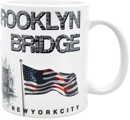 DESSAPT Arts - Pont de Brooklyn, New York/Brooklyn Bridge, New York City - Mug Céramique 325 ml - Tasse-cadeau Unique avec les Mmagnifiques Paysages New-Yorkais - Imprimé en France - Blanc Brillant