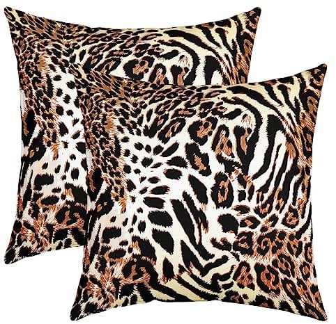 Leopard Dekokissen Kissenhülle Weich Kuh Drucken 2er Set Kissenbezüge Kissenbezug für Sofa Tier Drucken Kissenbezüge 60x60cm Zebra Drucken Kissenbezüge 60x60cm für Kinder Sofakissen Couchkissen