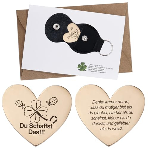 XIAONIU Du Schaffst Das Glücksbringer, mit Kleeblatt Hufeisen und Marienkäfer Viel Glück Geschenke Neujahrsglücksbringer Glücksmünze für Inspirierendes Geschenk Edelstahl Herz Glücksmünze