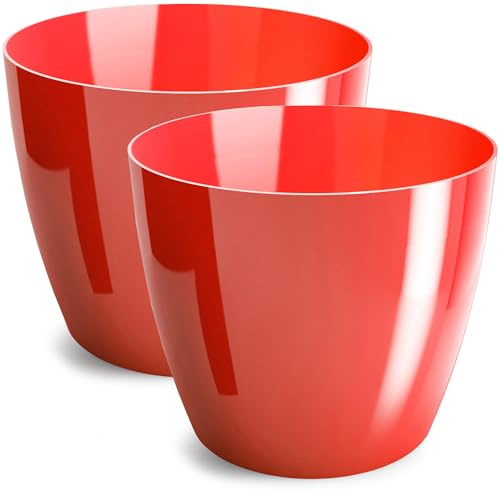 PECZEKO Macetas Brillantes Macetas Decorativas Hierbas Macetas Redondas de plástico duraderas y Ligeras para salón, Comedor, Cocina, terraza, balcón Juego de 2 Piezas (Antracita, diámetro 14 cm)