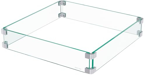 EAST OAK Protector de Viento de Vidrio para Mesa de fogata de propano de 28 y 32 Pulgadas, Protector de Viento Templado Transparente para Chimenea de Gas, Protector de Vidrio Rectangular Grueso con