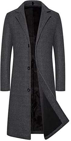 Fulidngzg Cappotto Uomo Elegante Sottile Lana Trench Monopetto Invernale Lavoro Cappotto Business Colletto Risvolto Spolverino Slim Fit Casual Soprabito Lungo Outerwear