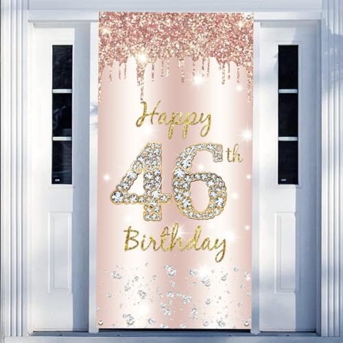 46 cumpleaños decoración mujer Happy 46th Birthday Door Banner Rose Gold 46 cumpleaños cartel cartel decoración puerta 46 cumpleaños fondo banner mujer fiesta cumpleaños cartel bienvenida