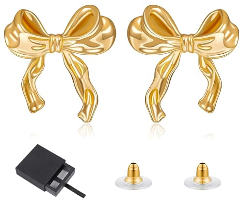 Bow Earrings Gold,Goldene Ohrringe Damen,Schleifen Ohrringe Schleifen Schmuck Frauen,Earrings for Women Clean Girl Aesthetic
