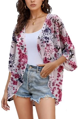 Hey Joo Womens Sheer Kimono Cardigans Open Front Bell Sleeve Loose Fit Beach Cover up Blouse Outwear