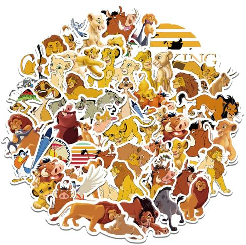 50Pcs The Lion King Stickers, Cartoon Lion King Stickers for Kids Teens, Vinyl Waterproof Cute Party Favors Decals for Laptop Water Bottle Books Skateboard