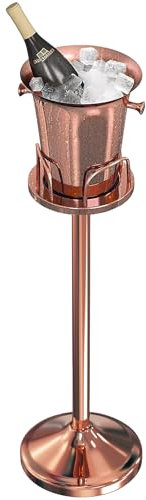 Eiskübel mit Ständer, Weihnachten, Edelstahl, stehender Eimer, Eiswürfelbehälter, Weineimer auf Gestell, Rotgold, Eiskübel für Wein, Bier, KTV, Club, Bar, Grillparty, Hochzeit, 5,4 kg, 5 l, 1 Packung
