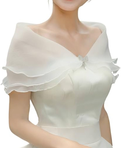 SamHeng Tulle Wedding Shawl Wrap for Women Lace Evening Cape Bridal Shoulder Covers up Scarf for Dress Prom Party Open Front Summer Wedding Dress Bolero Cardigans Elegant Capelets for women(White)