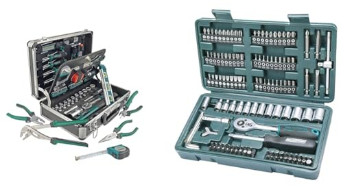 Brüder Mannesmann Werkzeuge 90-teilig Werkzeug-Koffer, 1 Stück, M29067 & M29166 130-tlg. Steckschlüssel- und Bitsatz