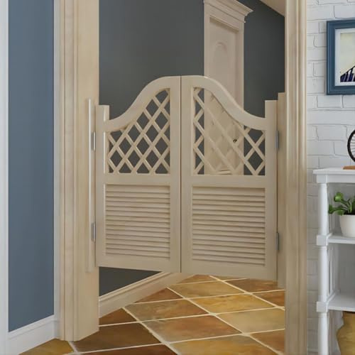 Puerta de Salón, Puerta de Cafe, Puerta Vaiven, Puerta de Valla Exterior, Louvered Puerta de Vaivén Adecuada para Cocina, Baño, Lavadero, Interior(Natural,W130cm/51.2in)