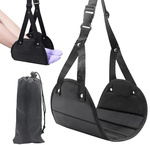 Generic Hamac de pied pour voyage en avion - Repose-pieds réglable et portable, noir, en tissu Oxford, avec sangle réglable et installation facile, parfait pour les voyages en avion, train et bateau