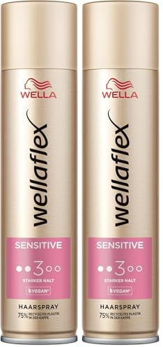 Wellaflex Spray pour cheveux Sensitive pour femme - Tenue forte jusqu'à 48 heures - Sans parfum - Doux pour le cuir chevelu - Testé dermatologiquement - Formule végétalienne - Degré de tenue 3-250