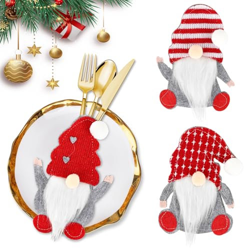 Besteckhalter Weihnachten Filz, 6 Stück Weihnachts Wichtel Bestecktasche, Rot Besteckbeutel Weihnachtsmann, Messer Gabeln Löffel Geschirr Besteck Taschen, Santa Claus Tischdeko für Weihnachts Party