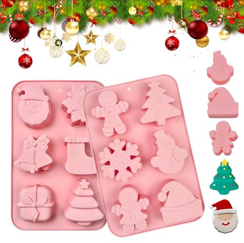 2PC Stampo Natalizio in Silicone per Cioccolatini,6 Cavità Stampi in Silicone,Stampi Per Cioccolato Natale,Stampo In Silicone Natale,per Torte da Forno,Cioccolato,Natale,Pan di zenzero,Gelatina,Sapone