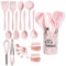 18 Piezas Utensilios Cocina de Silicona,Utensilios de Cocina de Silicona,Juego de Utensilios de Cocina de Silicona Resistente al Calor con Cubo para Guardar Utensilios de Cocina (Rosa)