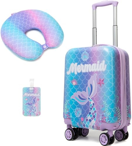Homskiii Cute Mermaid Kids Luggage Set 2 piece Kids Suitcase with Spinner Wheels 16 Childrens Luggage for Girls With Wheels Hard Shell Luggage Sets Airline Approved
