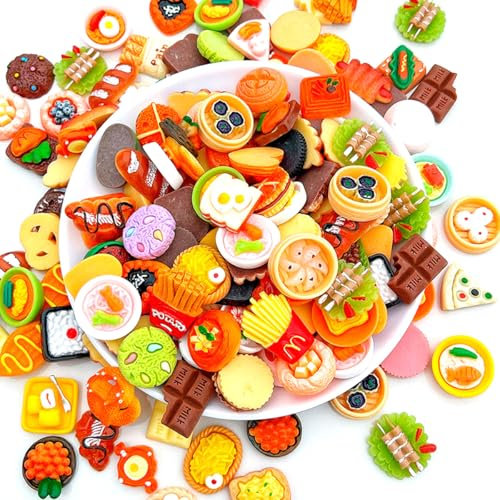 50 PCS Pretend Food Mini Food tiny toys Pretend Play Kitchen Game Party Toys 1:12 Scale Miniature Dolls House Food Accessories