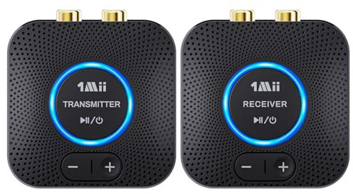 1Mii 2,4GHz Transmetteur Récepteur Audio sans Fil pour Chaîne Hi-FI, Faible Latence de 25ms, Kit Récepteur Émetteur pour TV PC vers Enceintes Actives/Amplificateurs/Chaînes Stéréo, RCA AUX 3,5mm