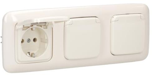 Busch-Jaeger Busch-Duro 2000 SI Steckdosen-Set mit Klappdeckel 3-fach | 3× 20 EUK-212 SCHUKO Steckdose mit Klappdeckel + 1× 2513-212 Rahmen
