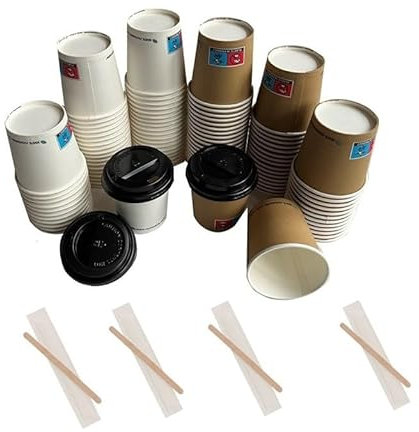 DPdantepellacani 200 Bicchieri per caffé in carta 100/120 ml + 200 Coperchi in PS+ 200 Palette Incartate singolarmente