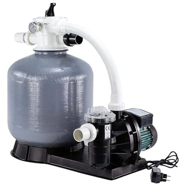 WeltenMarkt Sandfilteranlage FSF500, 11.100 L/h (11.1 m³/h), 85 kg Sandfüllung, Vorfilter, 6-Wege-Ventil, 535 mm Filterkessel, Poolpumpe 230V, für Pools bis 45.000 L, 2,5 bar, 50 mm Anschluss