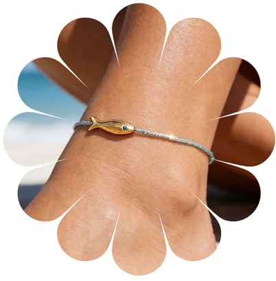 Cybche Bracelet De Cheville Poisson Boho Bracelet De Cheville Vert Corde Tressée Cheville Poisson Doré Chaîne De Pied De Poisson Réglable Bijoux De Plage D'été Pour Femmes