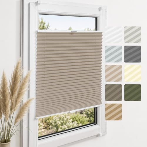 Home-Vision Premium Plissee ohne Bohren Klemmfix Cappucino B85 x H200cm | Faltrollo Easyfix Klemmträger Verdunklung Blickdicht Sonnenschutz Jalousie für Fenster & Tür