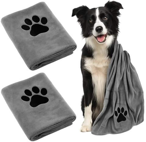 MigWoo 2 Stück Hundehandtuch, hundehandtuch extra saugfähig für Hunde und Katzen, 50x 100 cm Handtuch Hund, für Kleine Mittelgroße Große Hunde Oder Andere Haustiere