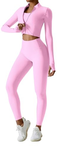 IDOPIP Sport-Set Damen 3-teilig mit Sportjacke: UV-Schutz Gym Set Laufjacke mit Daumenschlaufen + Leggings + Sport BH - Sportkleidung für Fitness, Yoga und Pilates