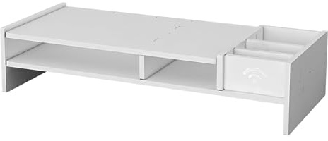 Monitor Stand Bianco, Supporto Per Monitoraggio In Legno, Scaffale D-ell'organizzatore Di Stoccaggio Del Tavolo Desktop, Con Design A 3 Livelli, 49x20.4x10cm, Per Workstation, Uffici, Studio, College