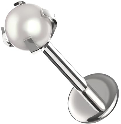 AZARIO LONDON Claw Set Perlkugel Push Fit Top 316L Chirurgenstahl Lippe Labret Tragus Bar Piercing Labret Stud Helix Tragus Ohrring, 20 Gauge - 6mm Length : 2.5mm Pearl, Synthetische Perle, Perle